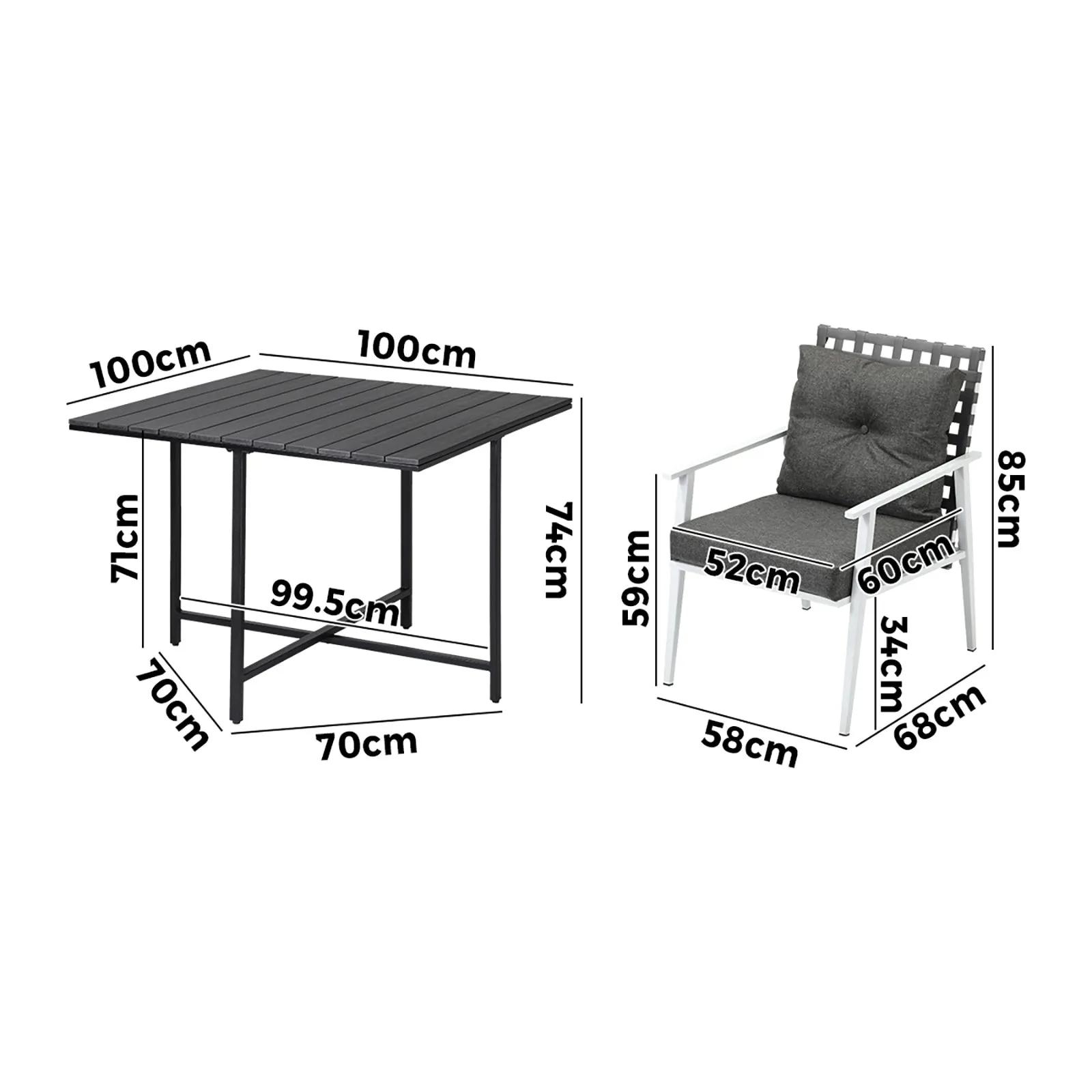 Livsip Outdoor Dining Set Patio Furniture Balck Table Rattan White Chairs 5PC