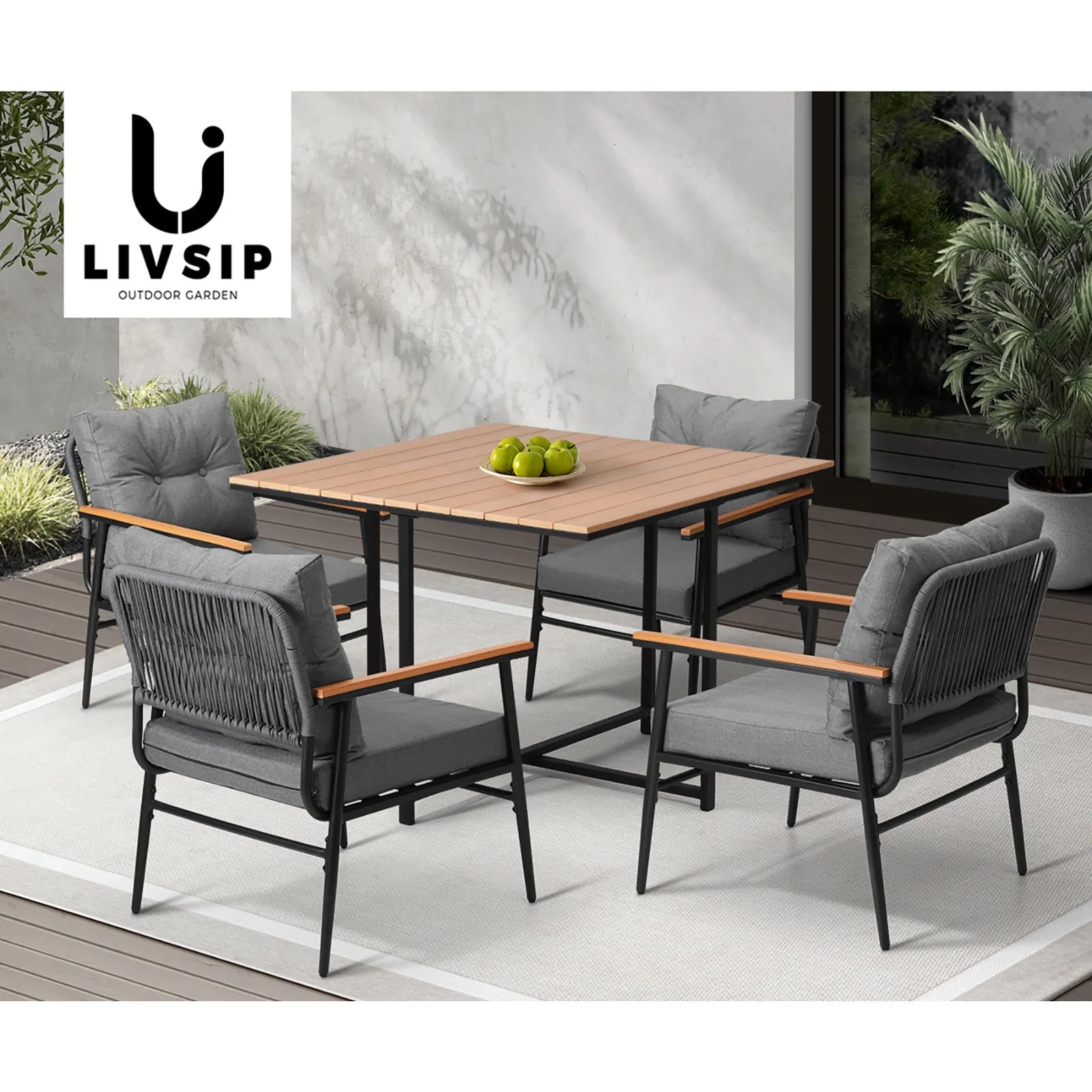Livsip Outdoor Dining Set Patio Furniture Garden Table and Chairs 4 Seater
