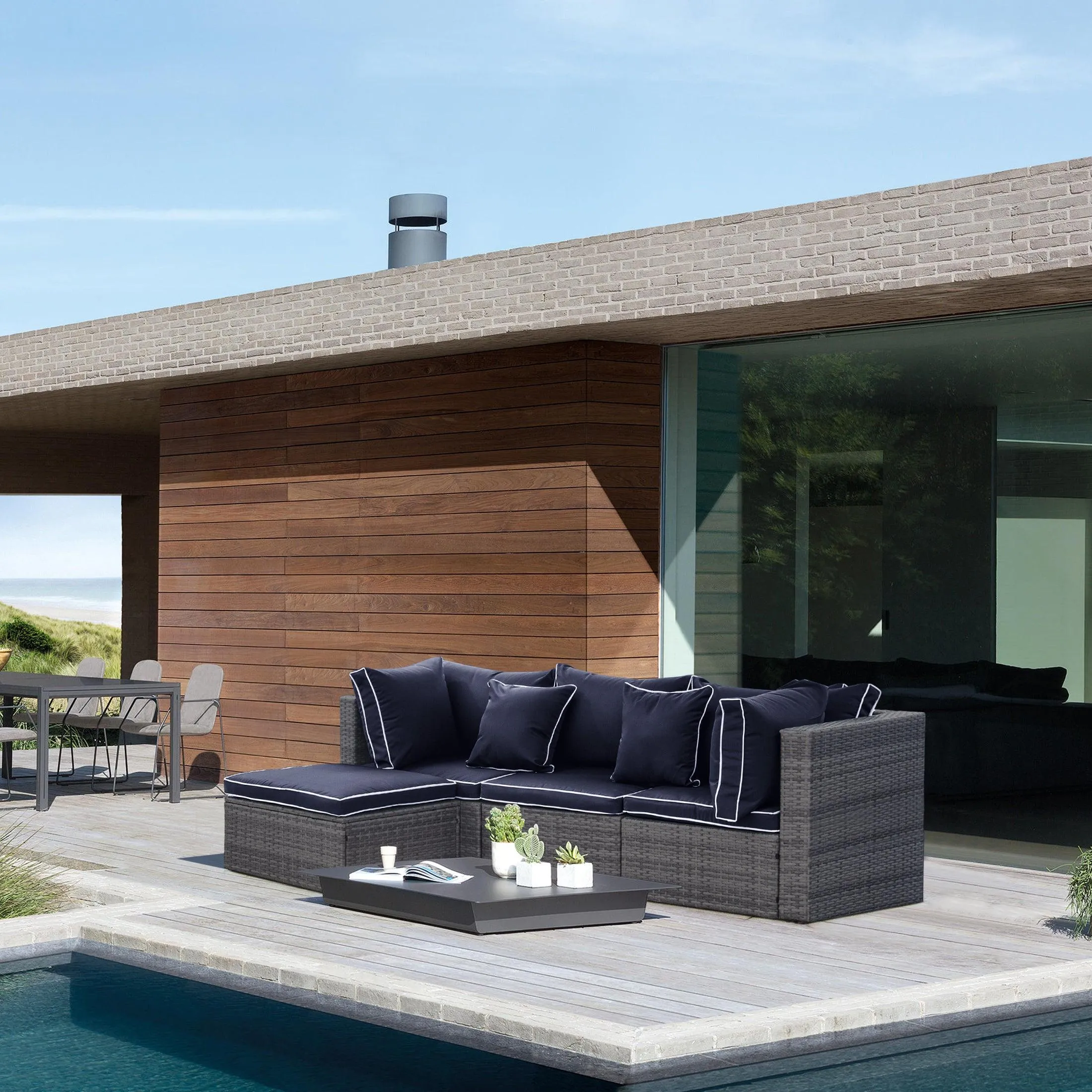 London 4-Piece Outdoor Rattan Wicker Sectional Sofa Furniture Set