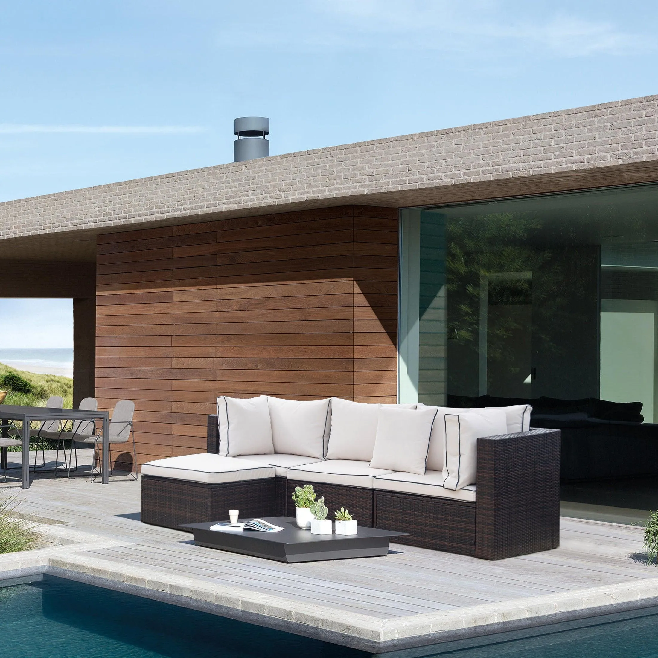 London 4-Piece Outdoor Rattan Wicker Sectional Sofa Furniture Set
