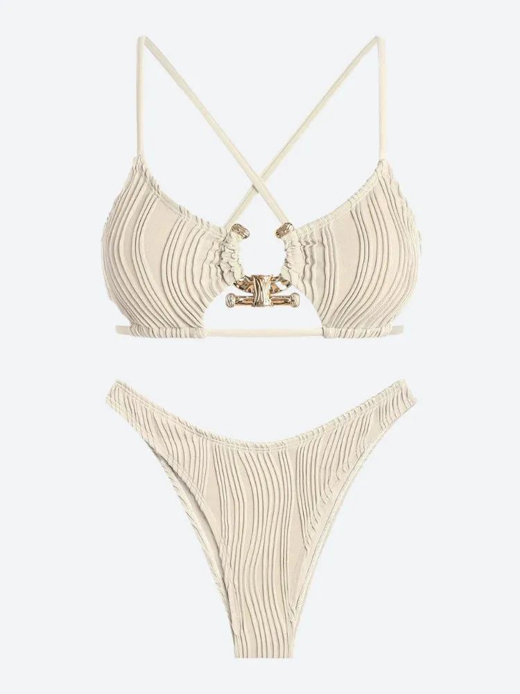 Metal Hardware Criss Cross Bikini Set