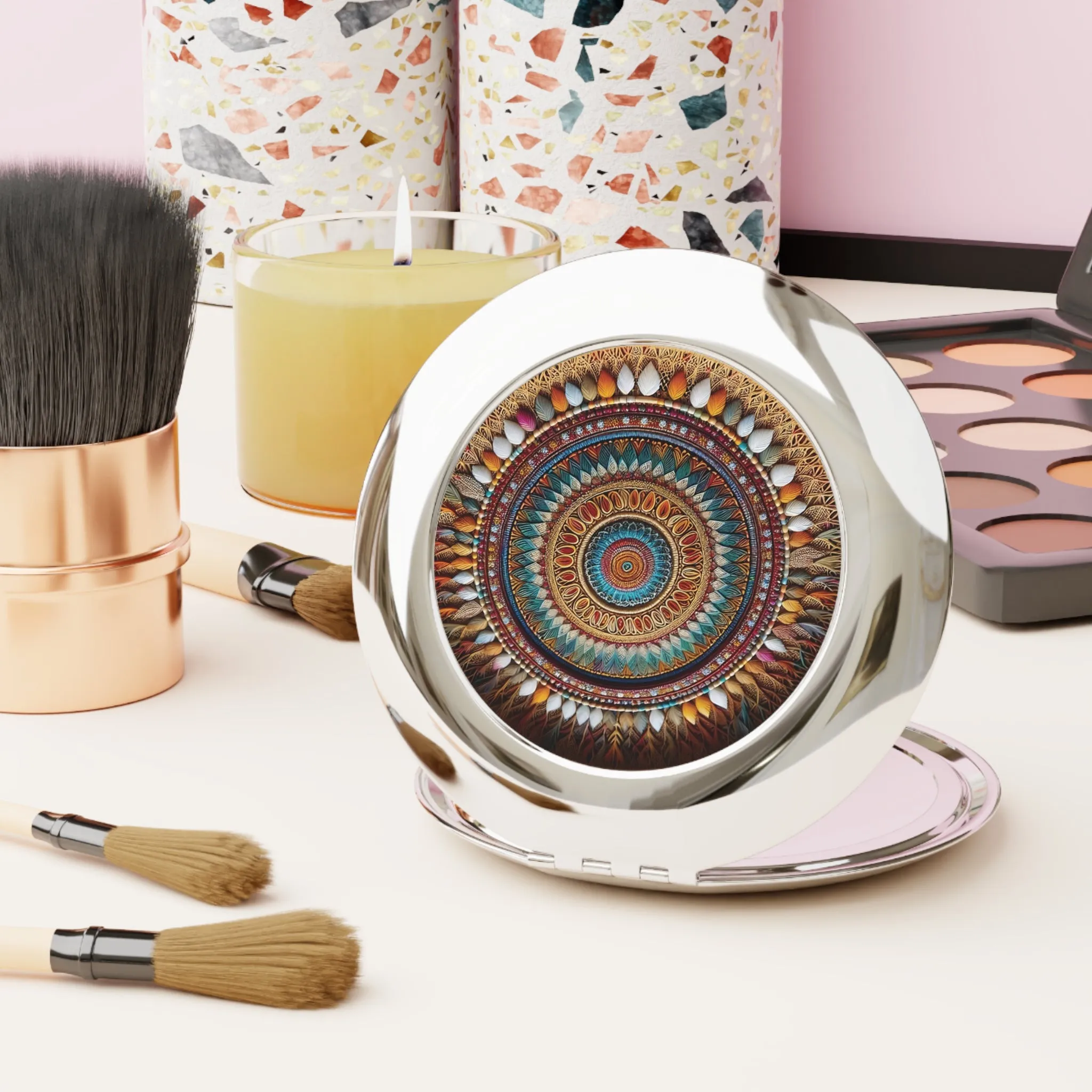 Minimal bohemian shadow effect design Compact Travel Mirror