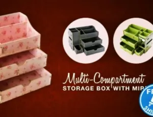 Multi-Compartment Storage Box with Mirror