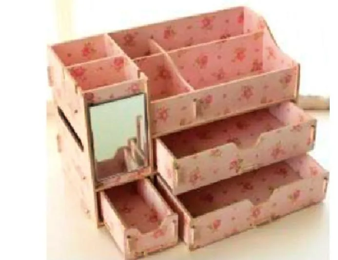 Multi-Compartment Storage Box with Mirror