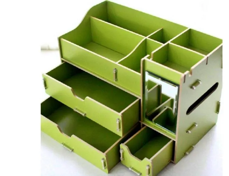 Multi-Compartment Storage Box with Mirror
