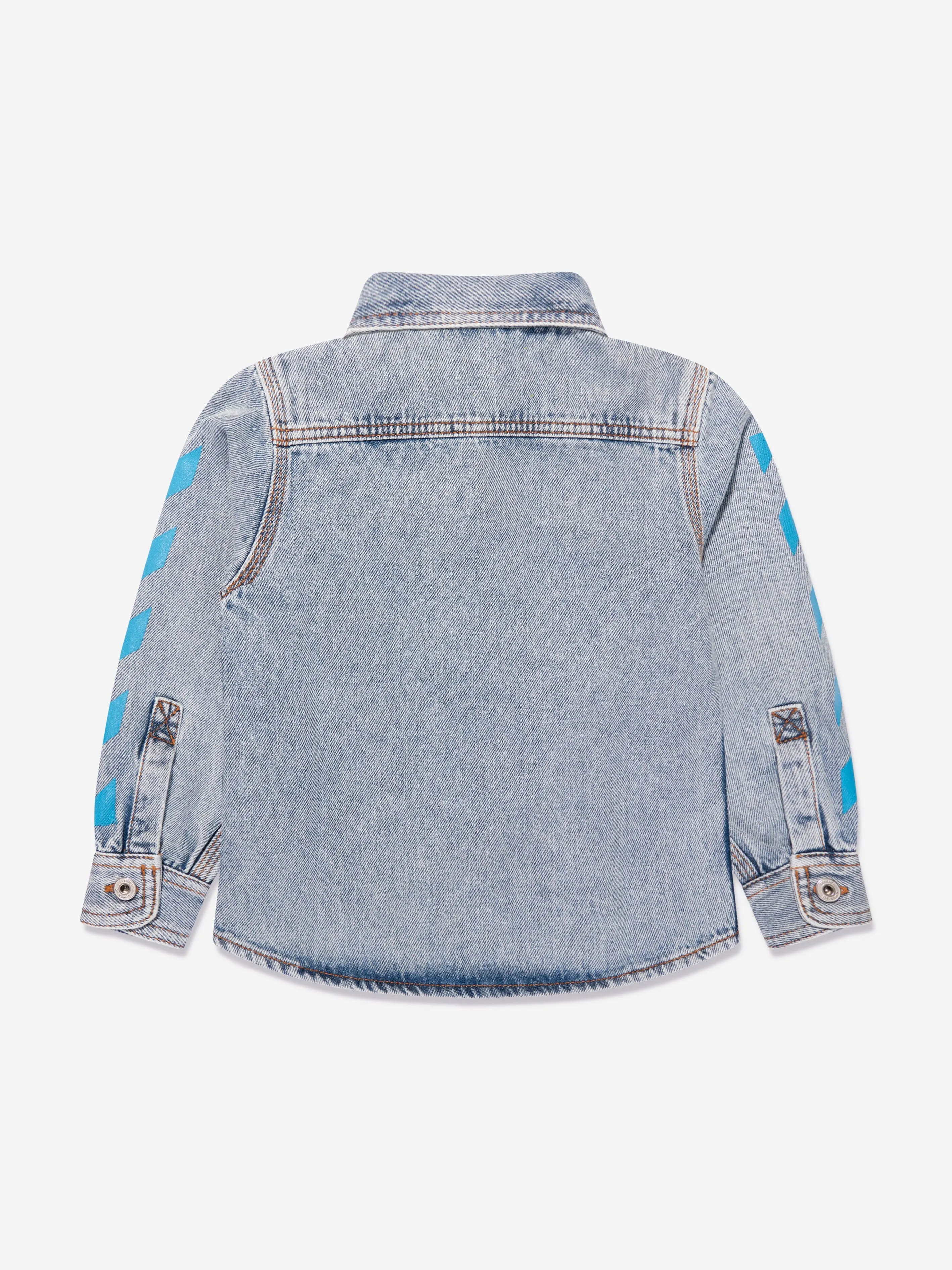 Off-White Boys Helvetica Diag Denim Shirt in Blue