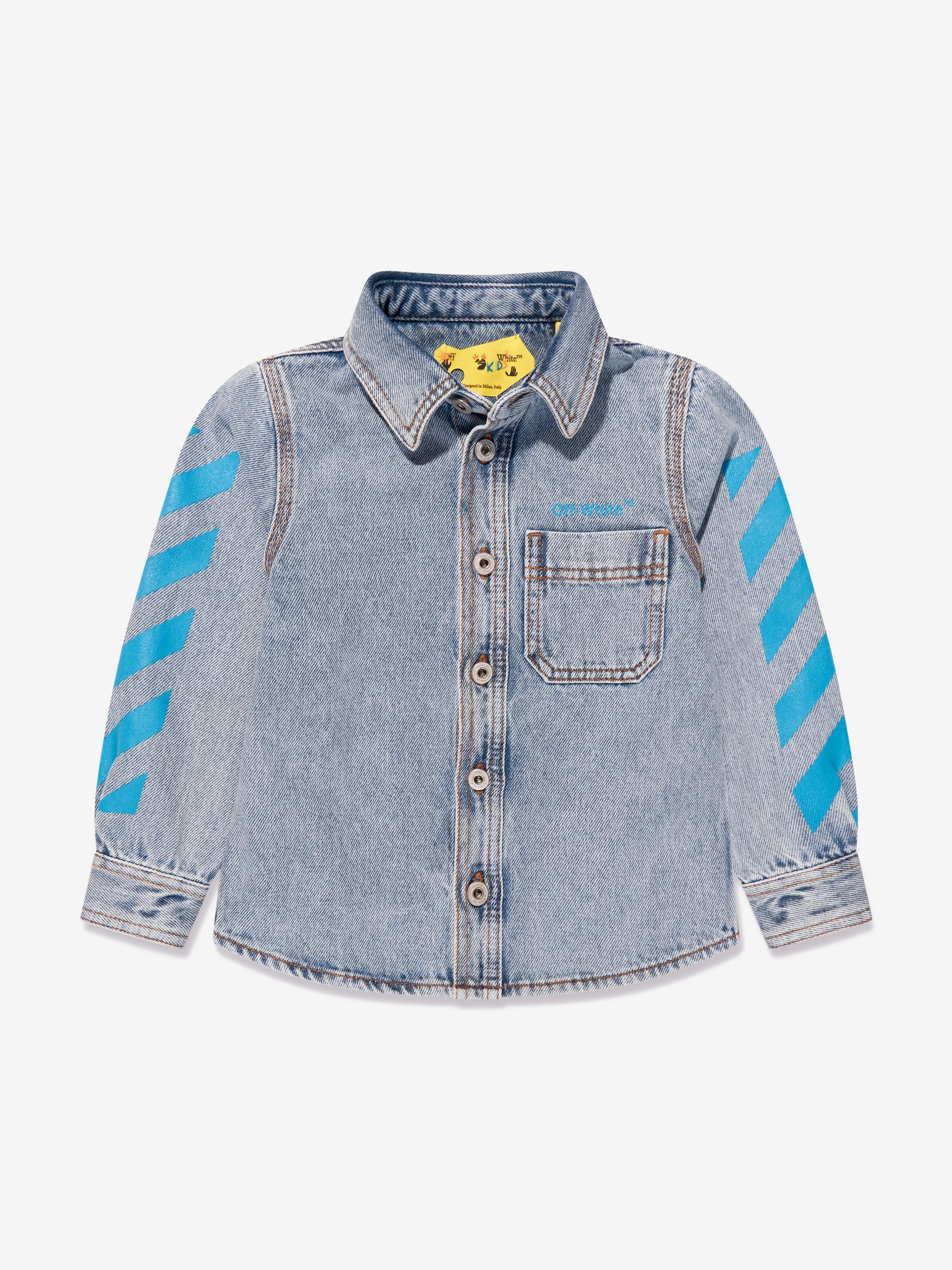 Off-White Boys Helvetica Diag Denim Shirt in Blue
