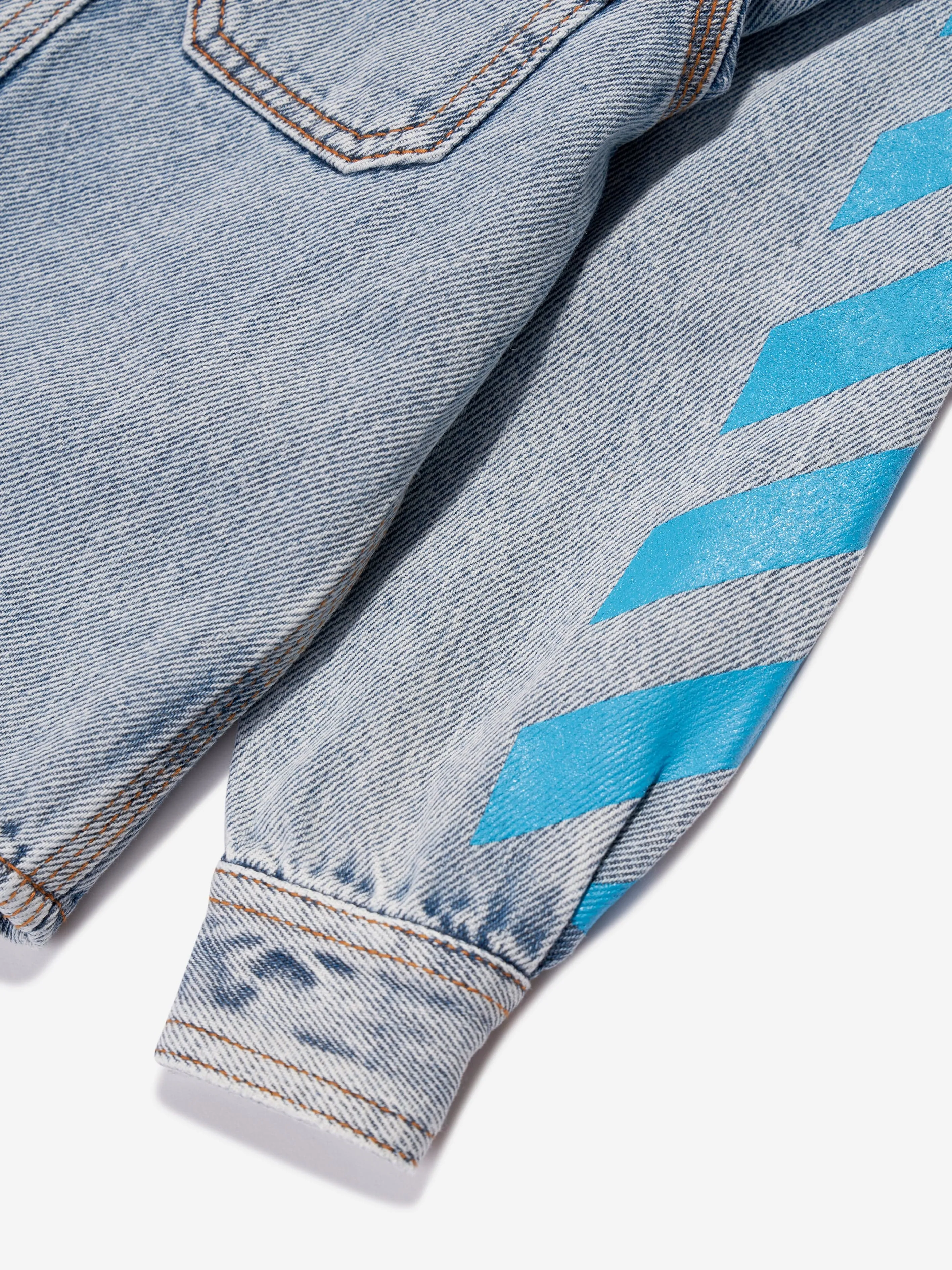 Off-White Boys Helvetica Diag Denim Shirt in Blue