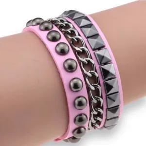 Pink Leather Punk Rock Cuff Bracelet