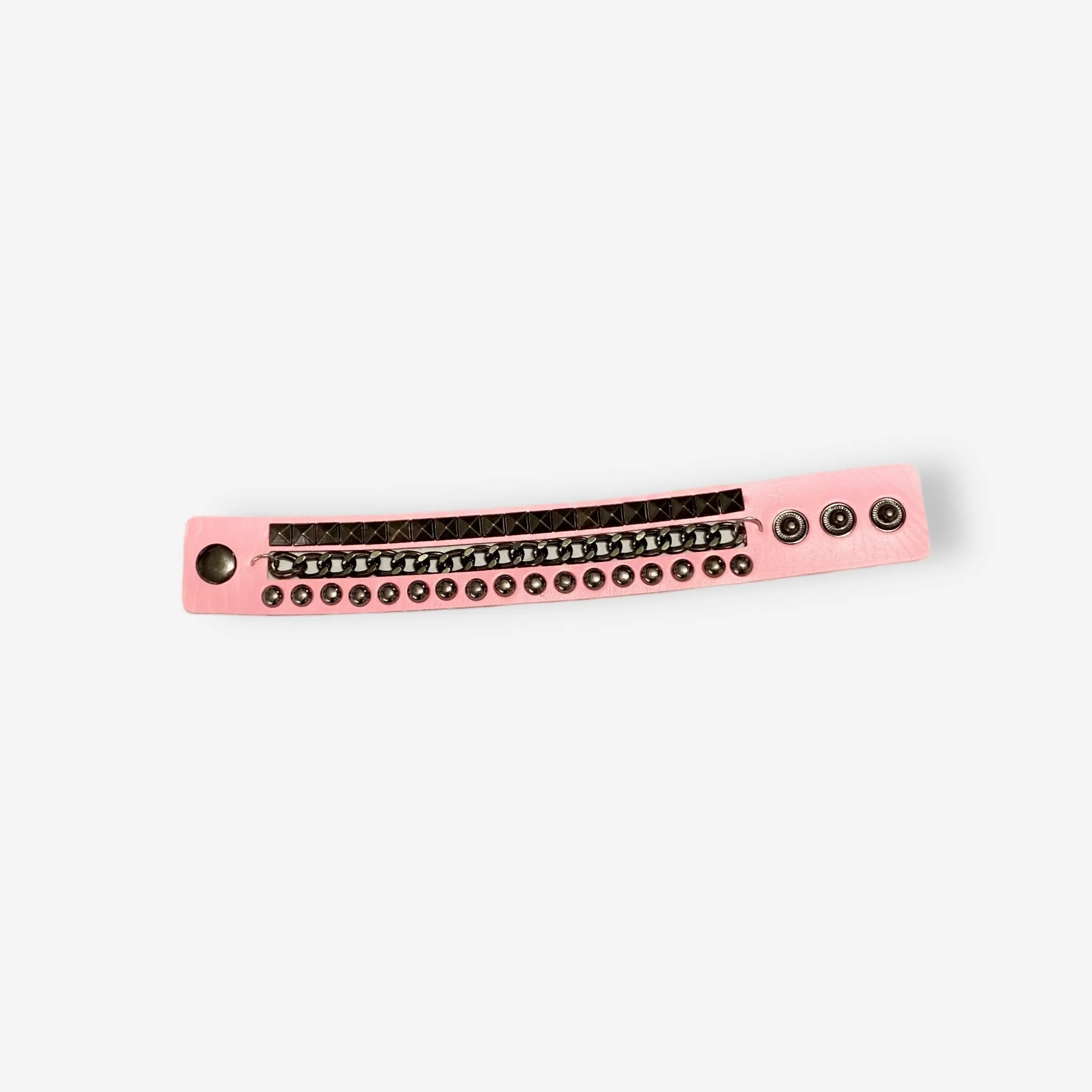 Pink Leather Punk Rock Cuff Bracelet