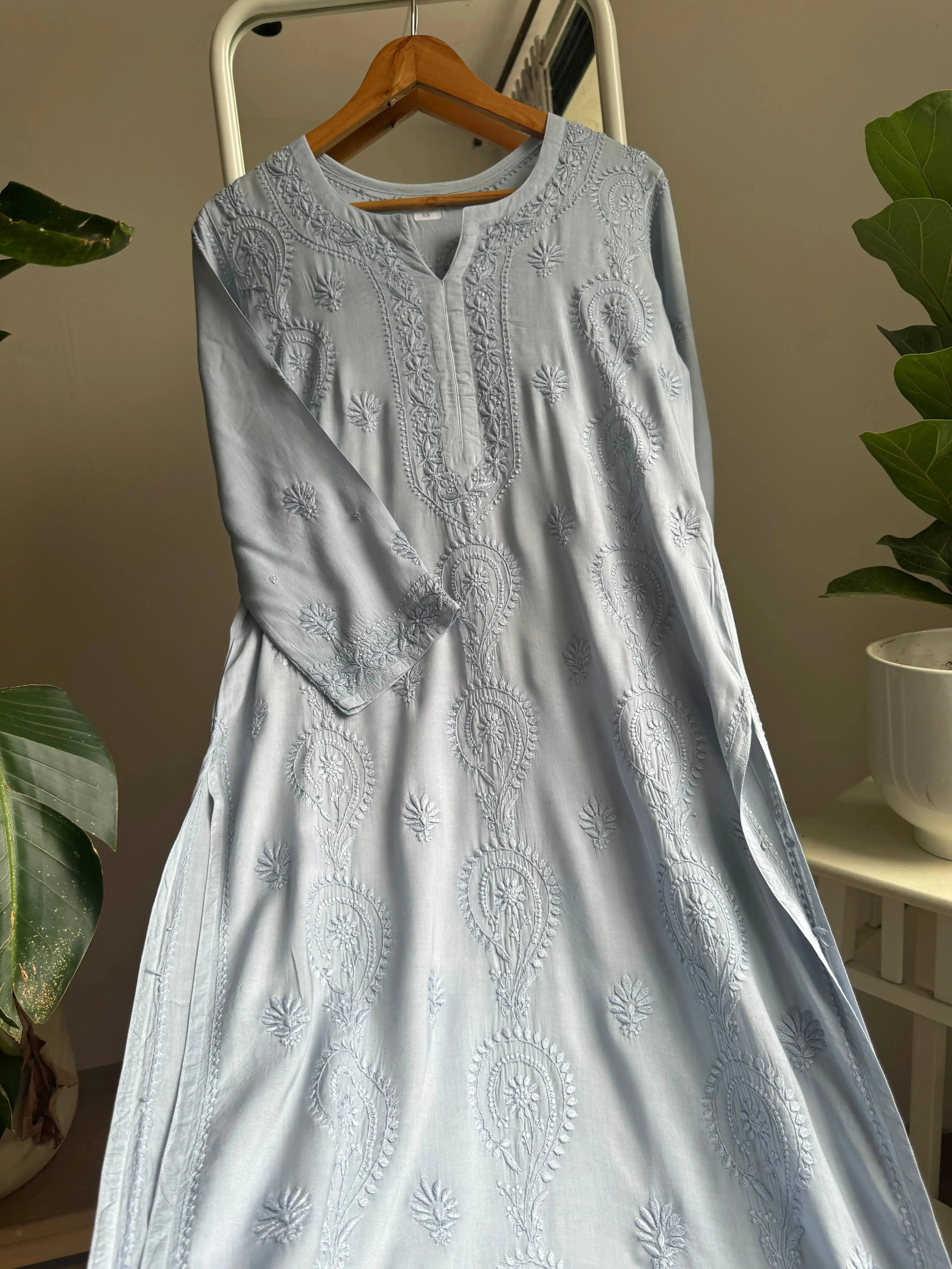 Premium Modal Chikankari Cotton Kurti - Grey