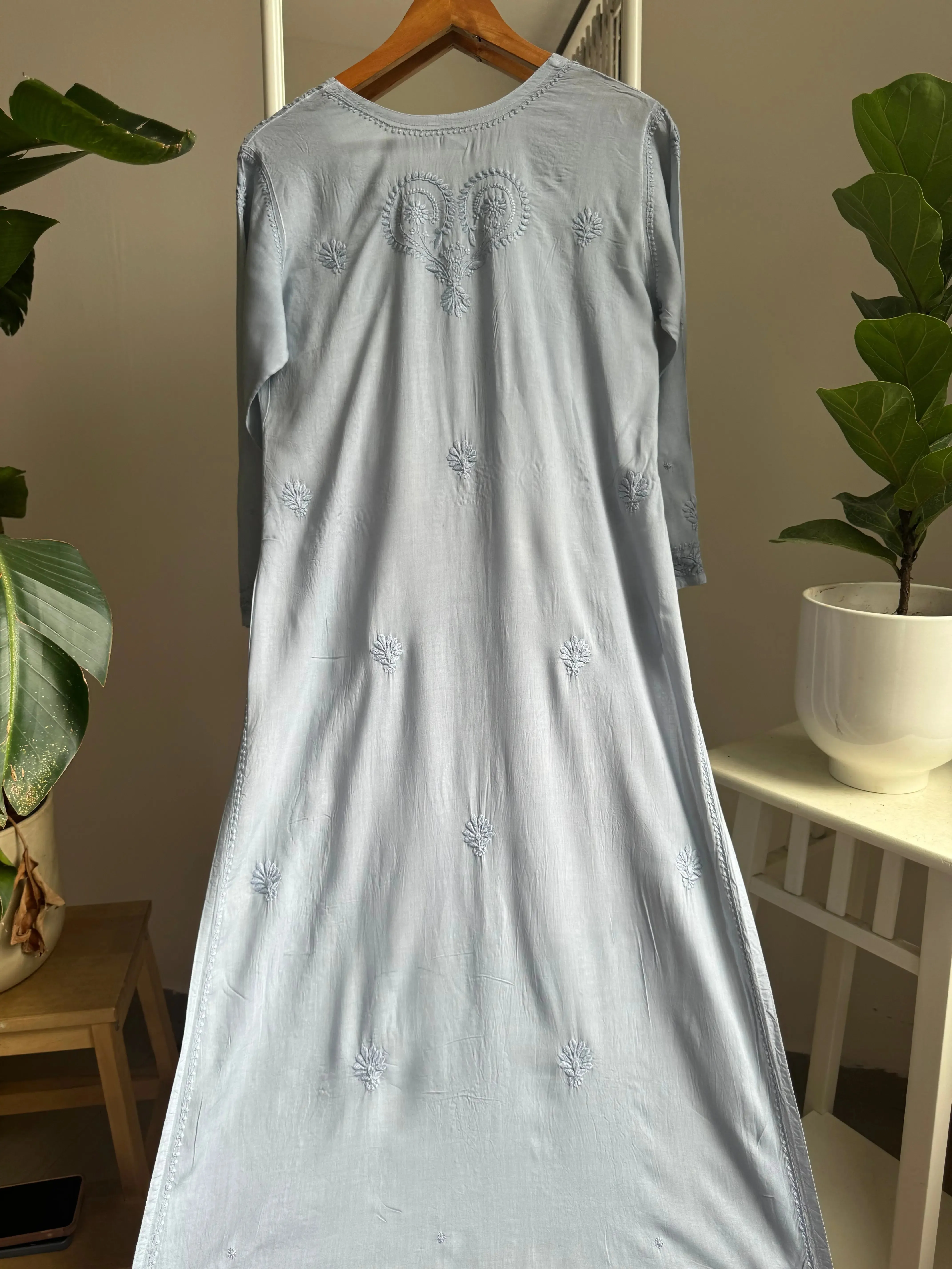 Premium Modal Chikankari Cotton Kurti - Grey