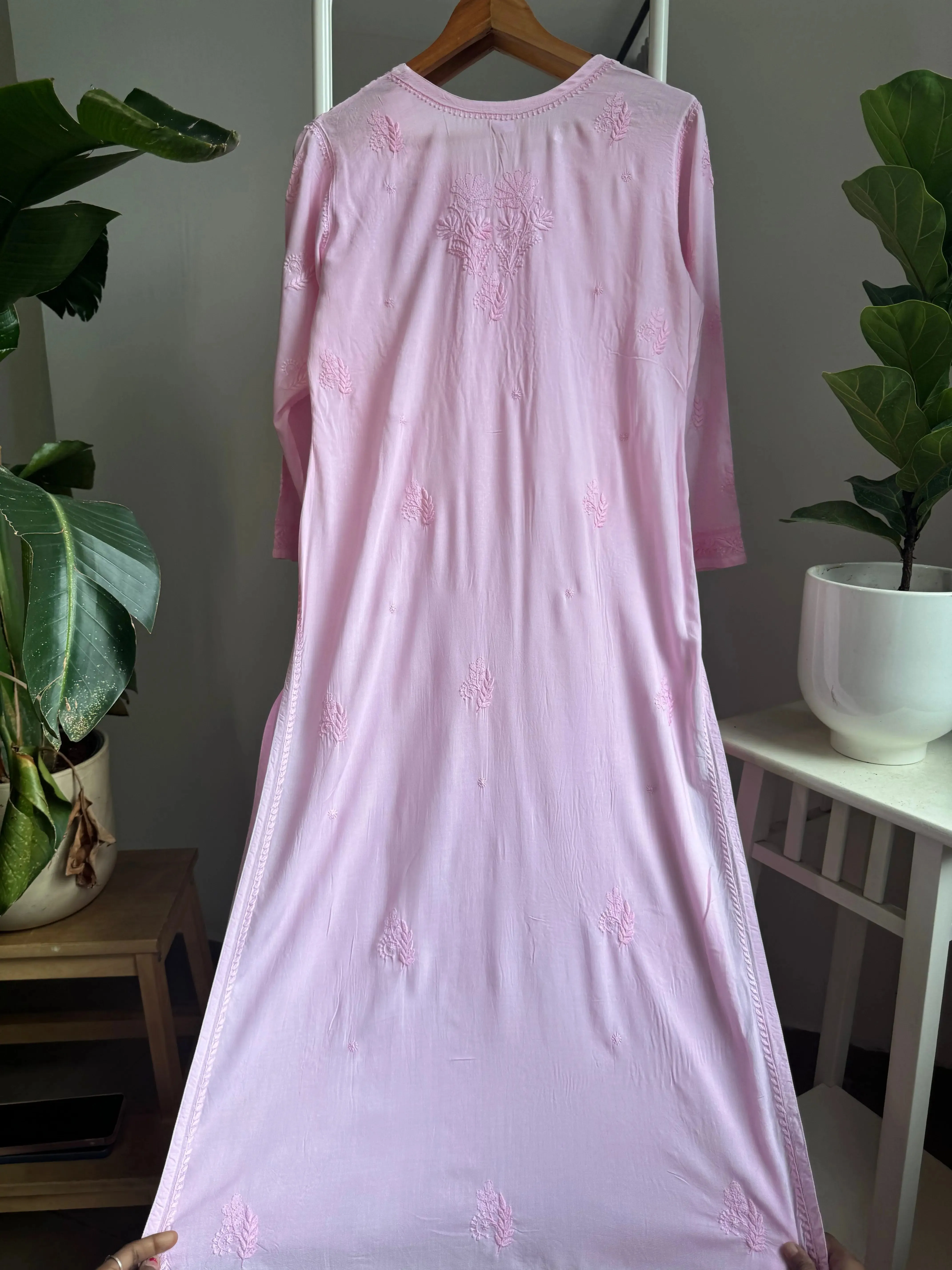 Premium Modal Chikankari Cotton Kurti - Pink