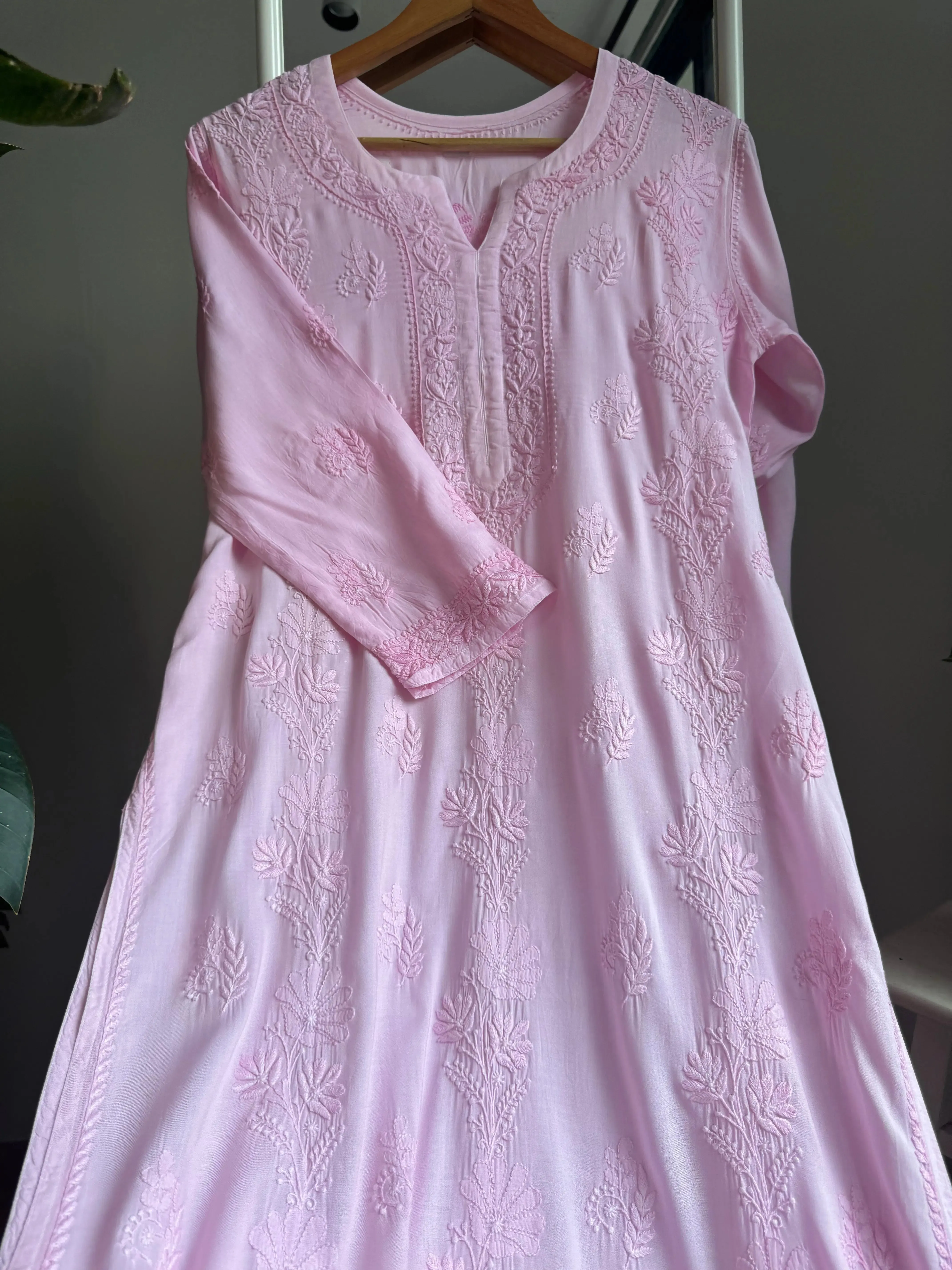 Premium Modal Chikankari Cotton Kurti - Pink