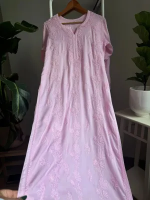 Premium Modal Chikankari Cotton Kurti - Pink