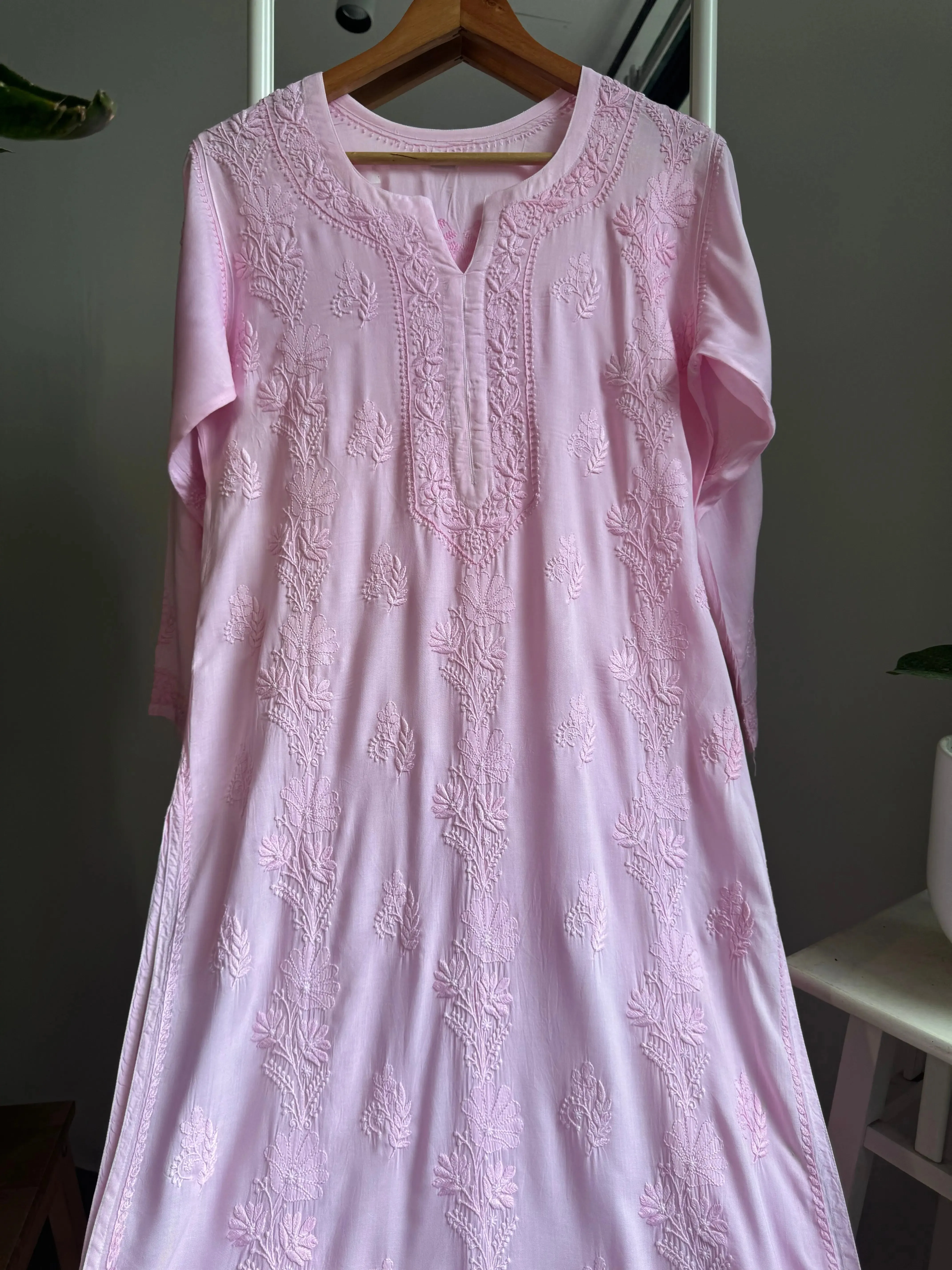 Premium Modal Chikankari Cotton Kurti - Pink