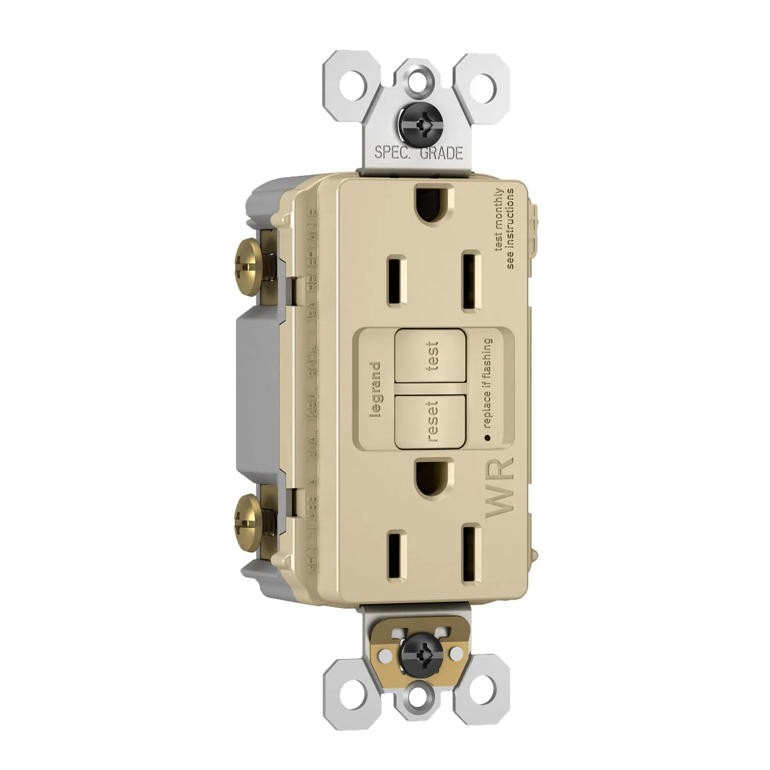 radiant Tamper-Resistant Weather-Resistant 15A Self-Test GFCI Receptacle, Ivory