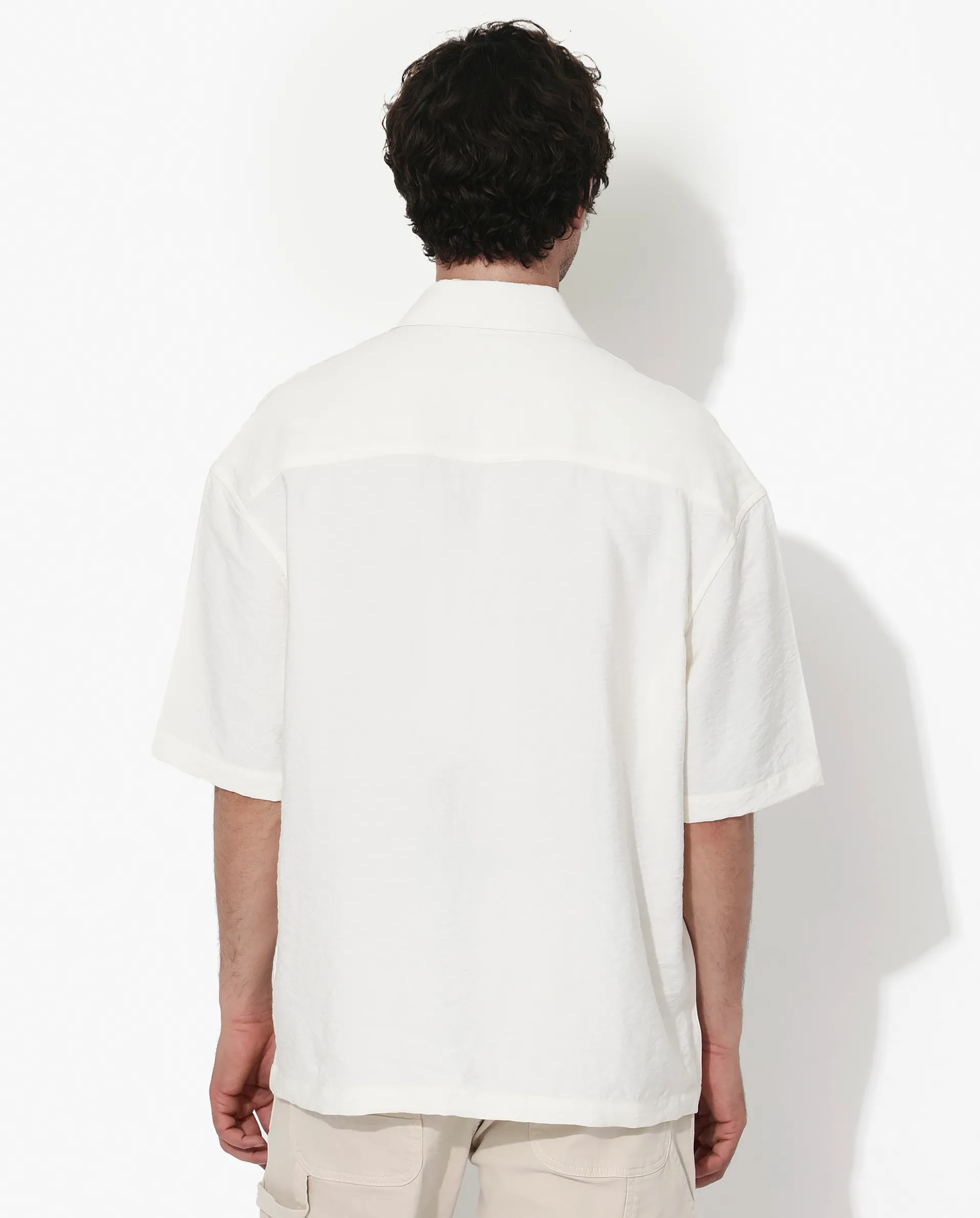 Rare Rabbit Articale Men's Kai Light Beige Viscose Nylon Fabric Short Sleeve Zip Closure Boxy Fit Solid Shirt