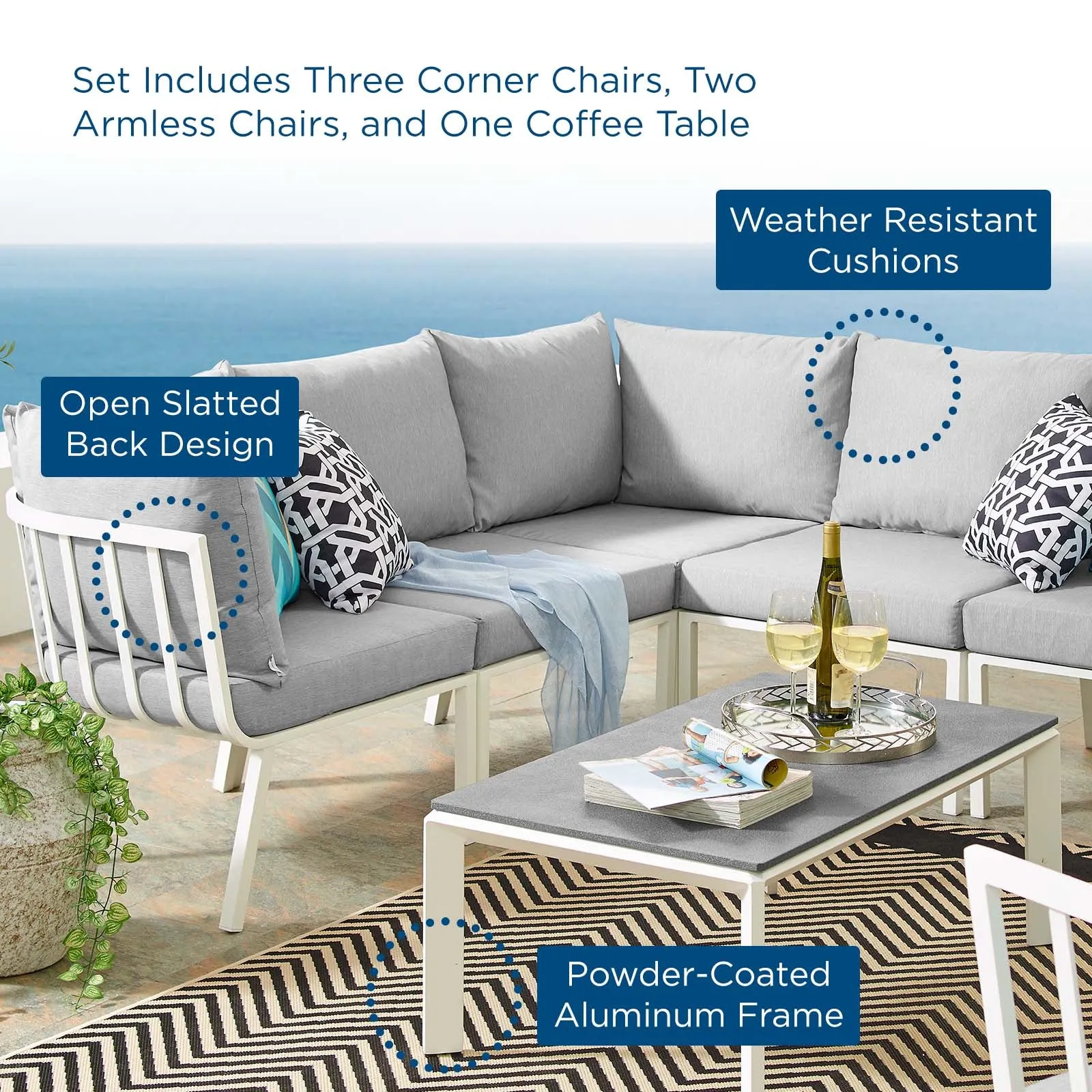 Riverside 6 Piece Outdoor Patio Aluminum Set by Modway