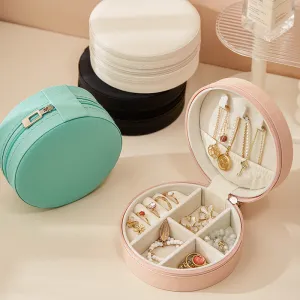Round Travel Jewelry Case - Compact Portable Organizer for Rings, Earrings, and Small Accessories