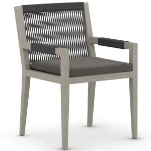 Sherwood Outdoor Dining Arm Chair, Charcoal/Weathered Grey, Set of 2
