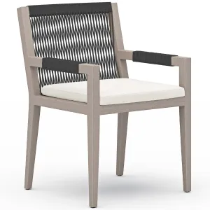 Sherwood Outdoor Dining Arm Chair, Natural Ivory/Weathered Grey, Set of 2