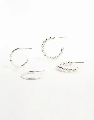 Silver Clean & Twisted Hoop Earrings 2-Pack