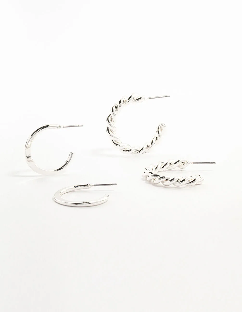 Silver Clean & Twisted Hoop Earrings 2-Pack