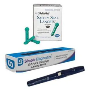 Simple Diagnostics Adjustable Lancing Device w/ 30 gauge Reliamed Safety Seal Lancets - 100ct