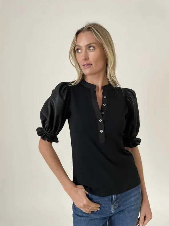 Six Fifty Faux Leather Sleeve Top