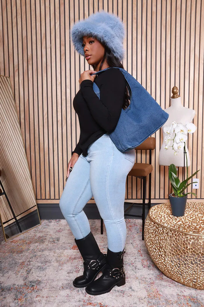 Stay Solid Slouchy Denim Purse - Medium Wash
