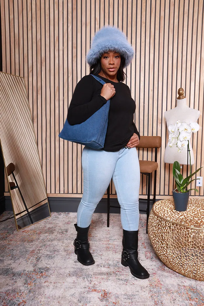 Stay Solid Slouchy Denim Purse - Medium Wash