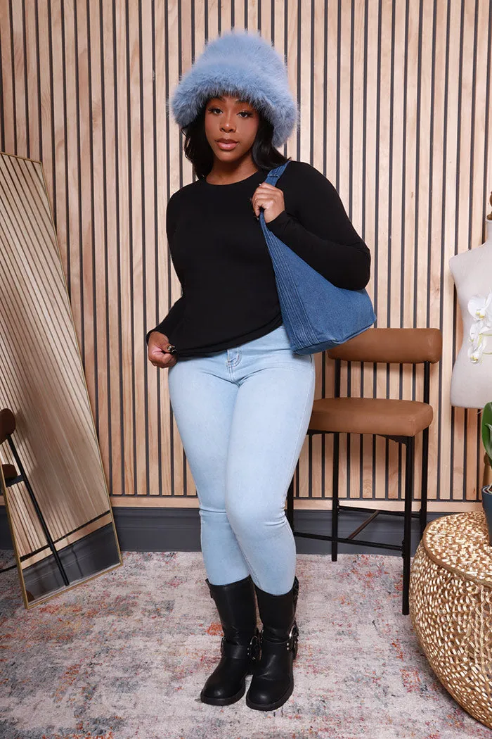Stay Solid Slouchy Denim Purse - Medium Wash
