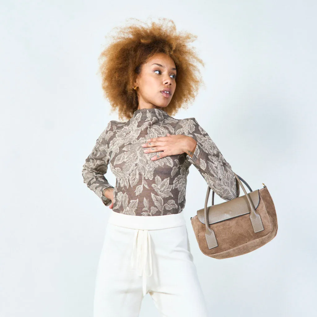 Suede and leather tote bag wholesale