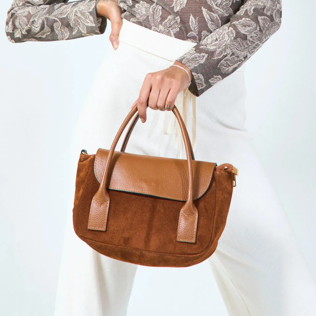 Suede and leather tote bag wholesale