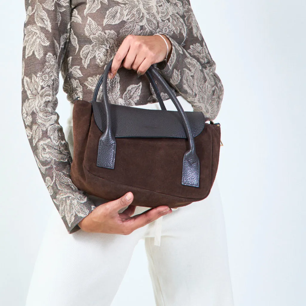 Suede and leather tote bag wholesale