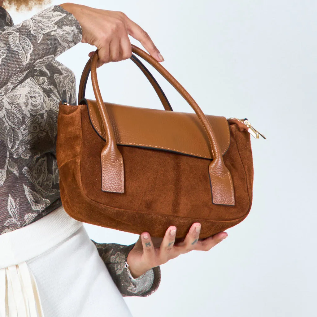 Suede and leather tote bag wholesale