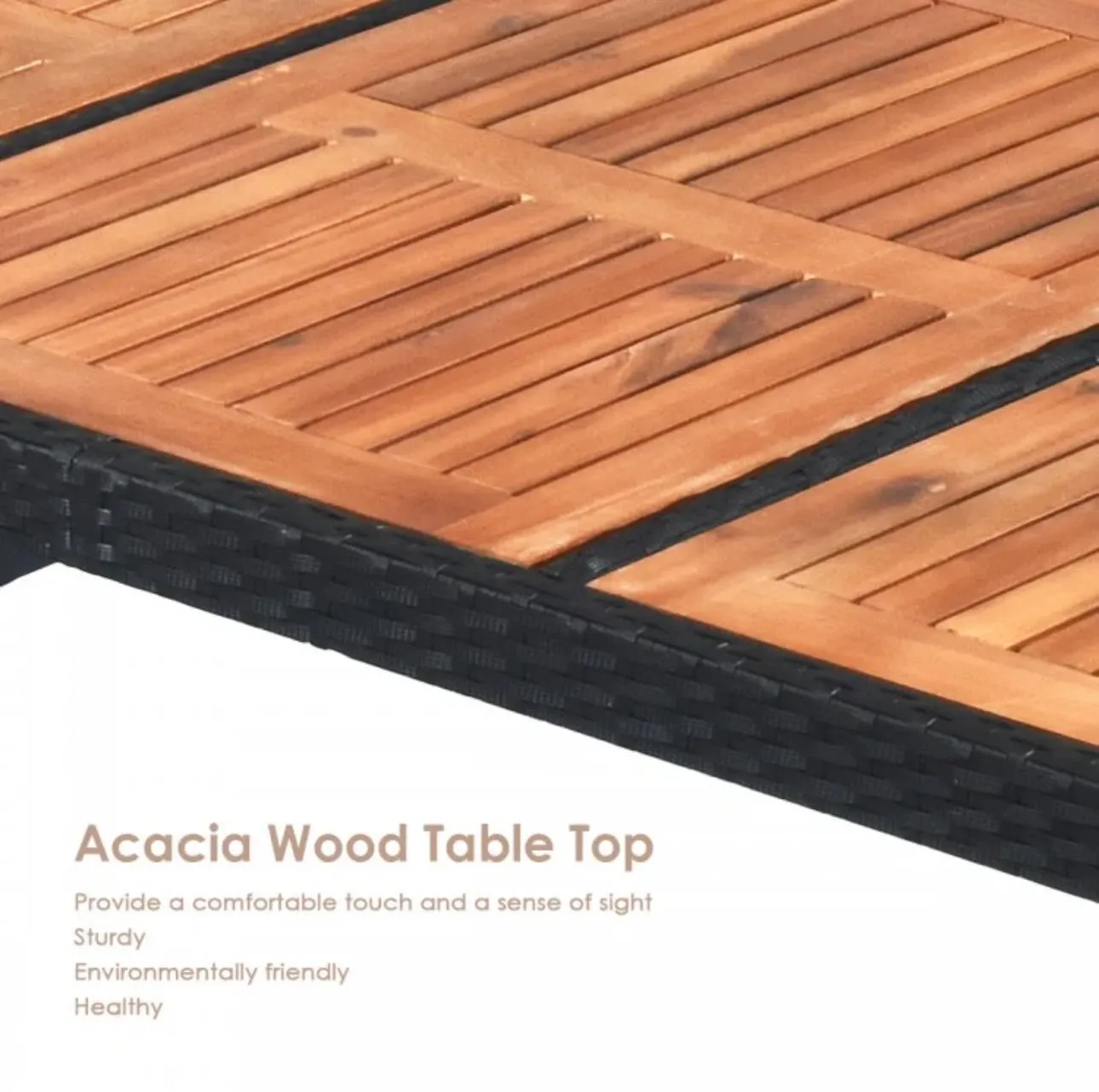 Super Elegant Heavy Duty Acacia Wood Table Top 7-Piece Patio Rattan Wicker Dining Furniture Set