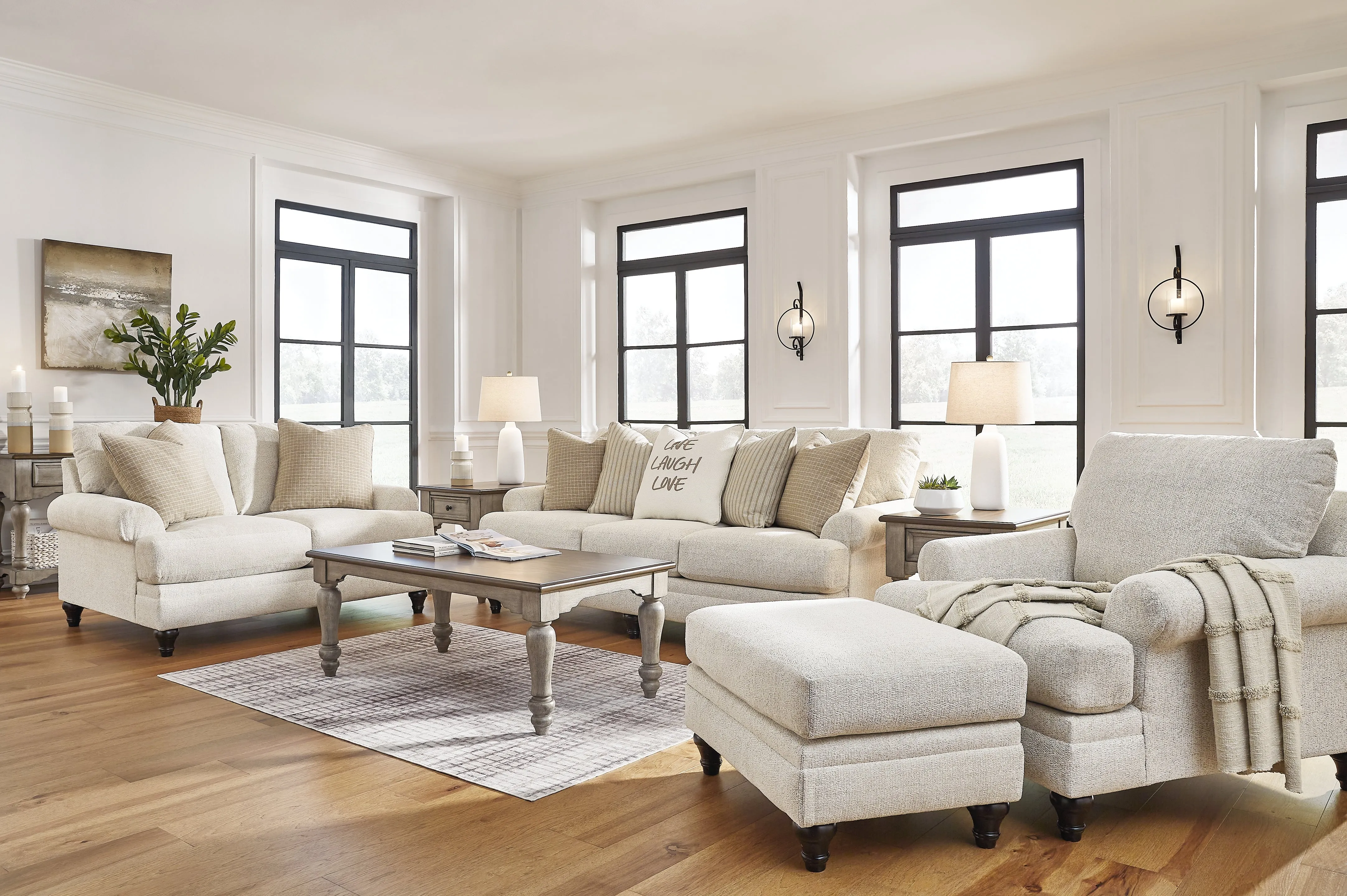 Valerani Sofa, Loveseat, Chair and Ottoman in Sandstone