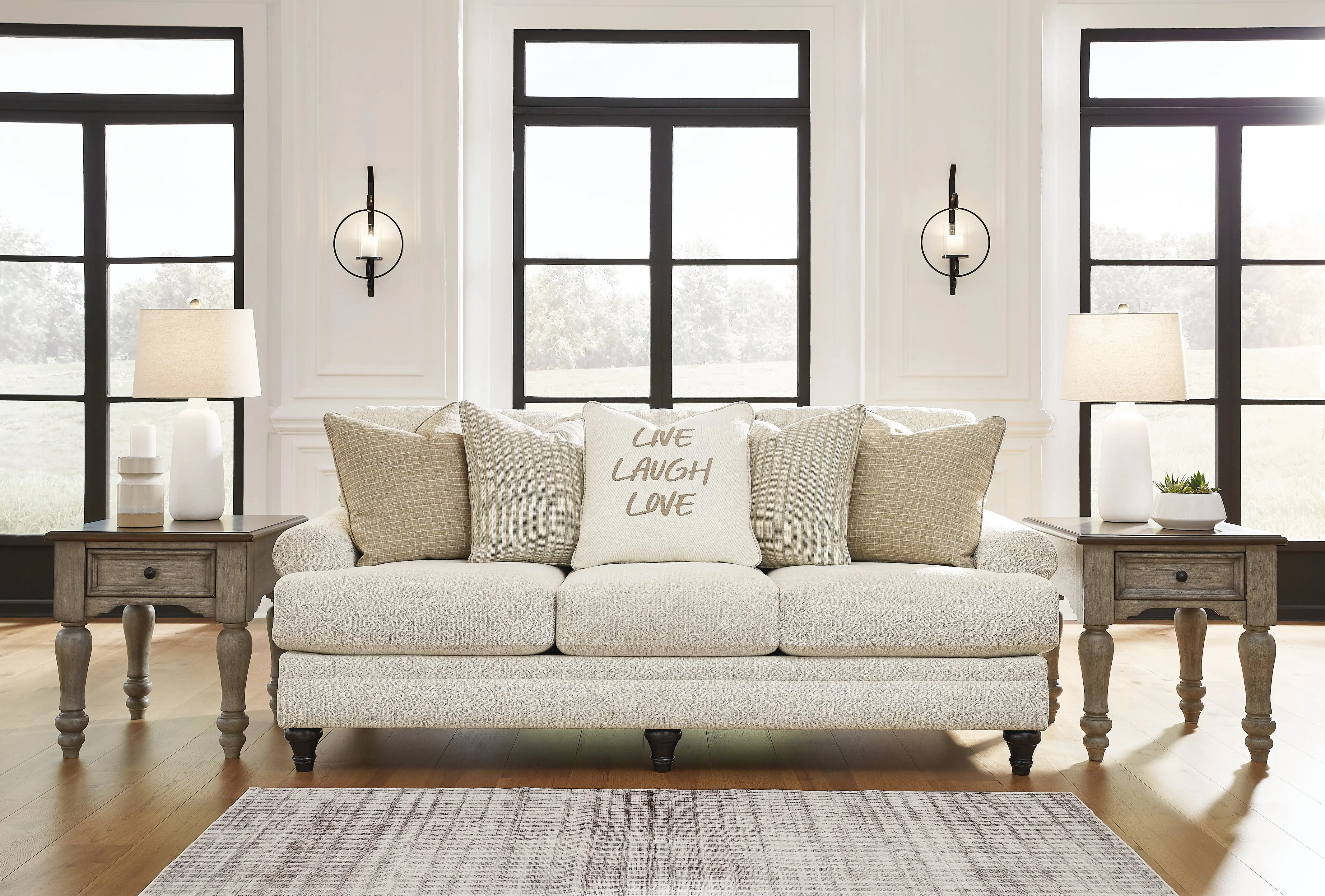 Valerani Sofa, Loveseat, Chair and Ottoman in Sandstone