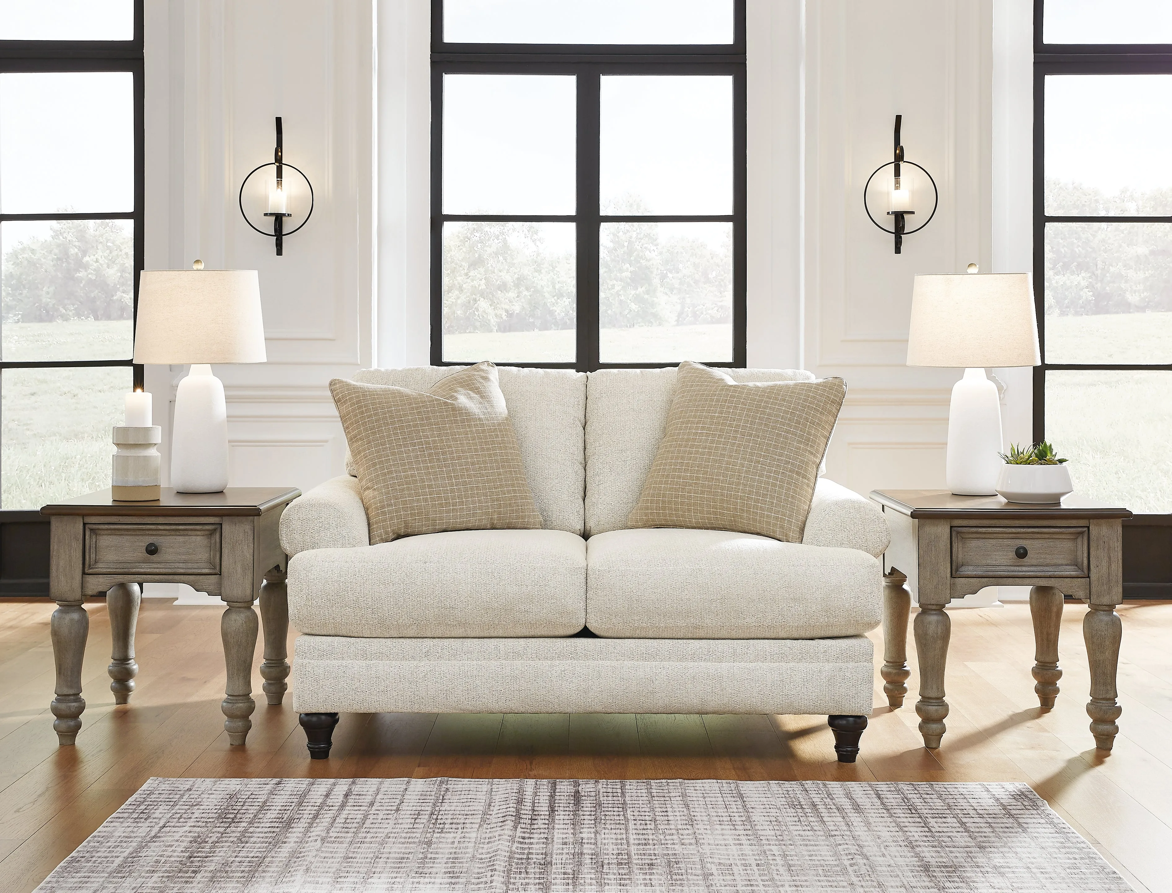 Valerani Sofa, Loveseat, Chair and Ottoman in Sandstone